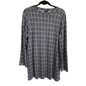 J.Jill Wearever Women’s Large Gray Plaid Tunic Top Dress Rayon Quiet Luxury